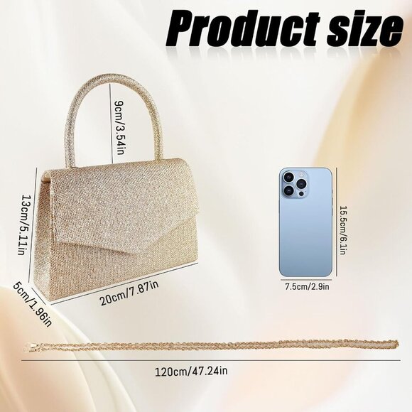 🆕 Women's Champagne Evening Clutch Purse Envelope Handbag Detachable Chain - Picture 2 of 7